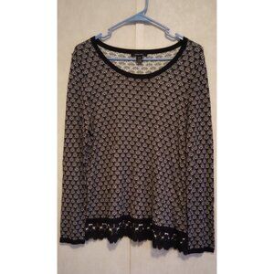 Alison Sheri Black & White Patterned Sweater With Lace Hem - Medium (M)